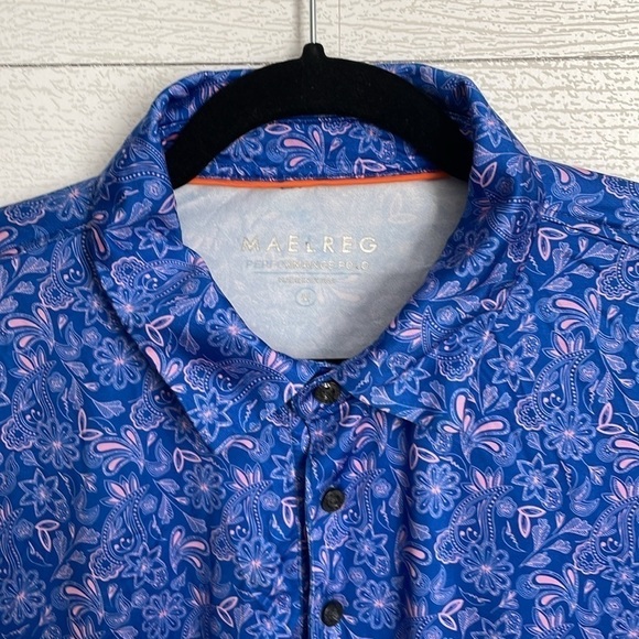 Maelreg Men's Blue & Pink Paisley Short Sleeve Golf Polo‎ Shirt Size Medium - Picture 5 of 11